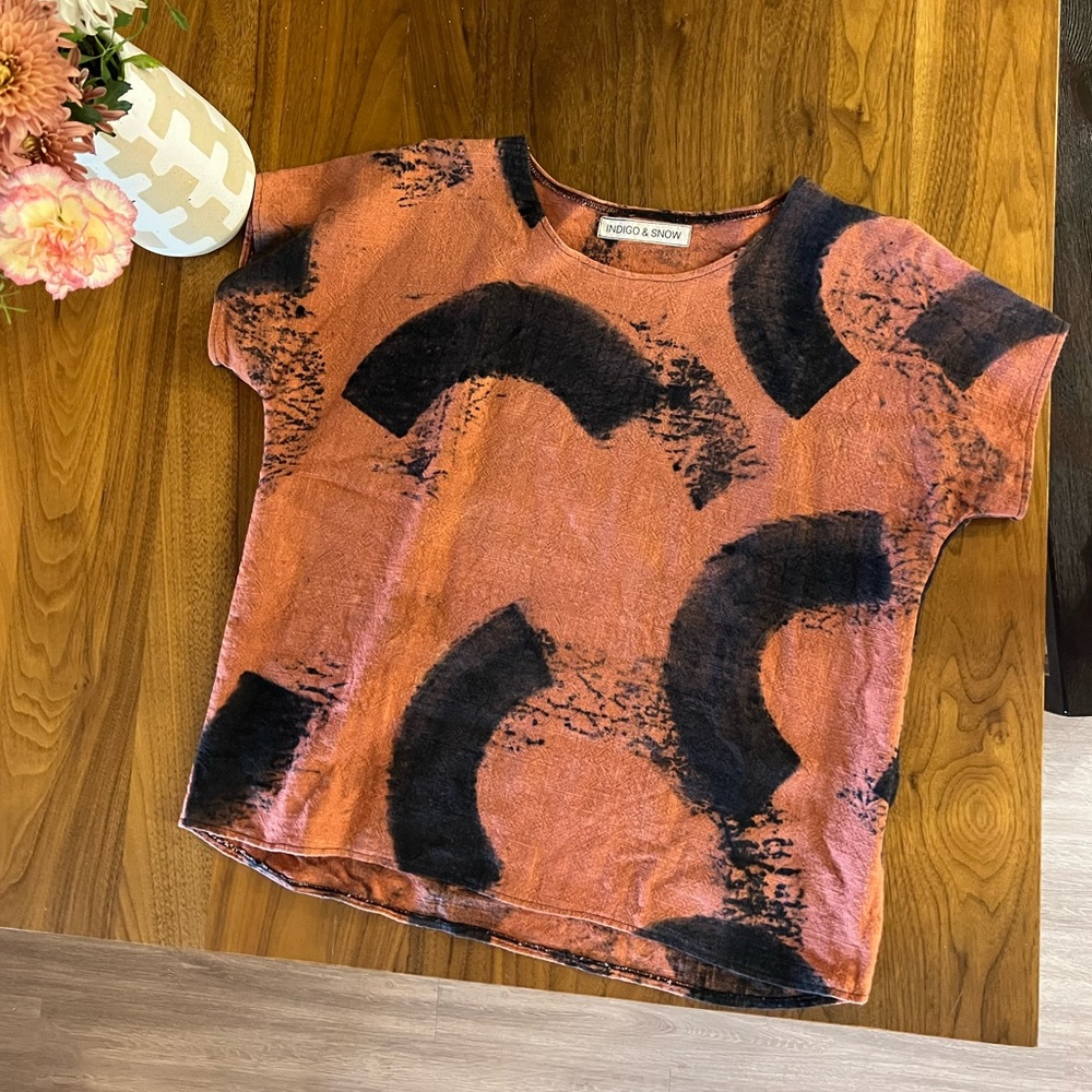 Indigo & Snow Handpainted Boxy Top Size S